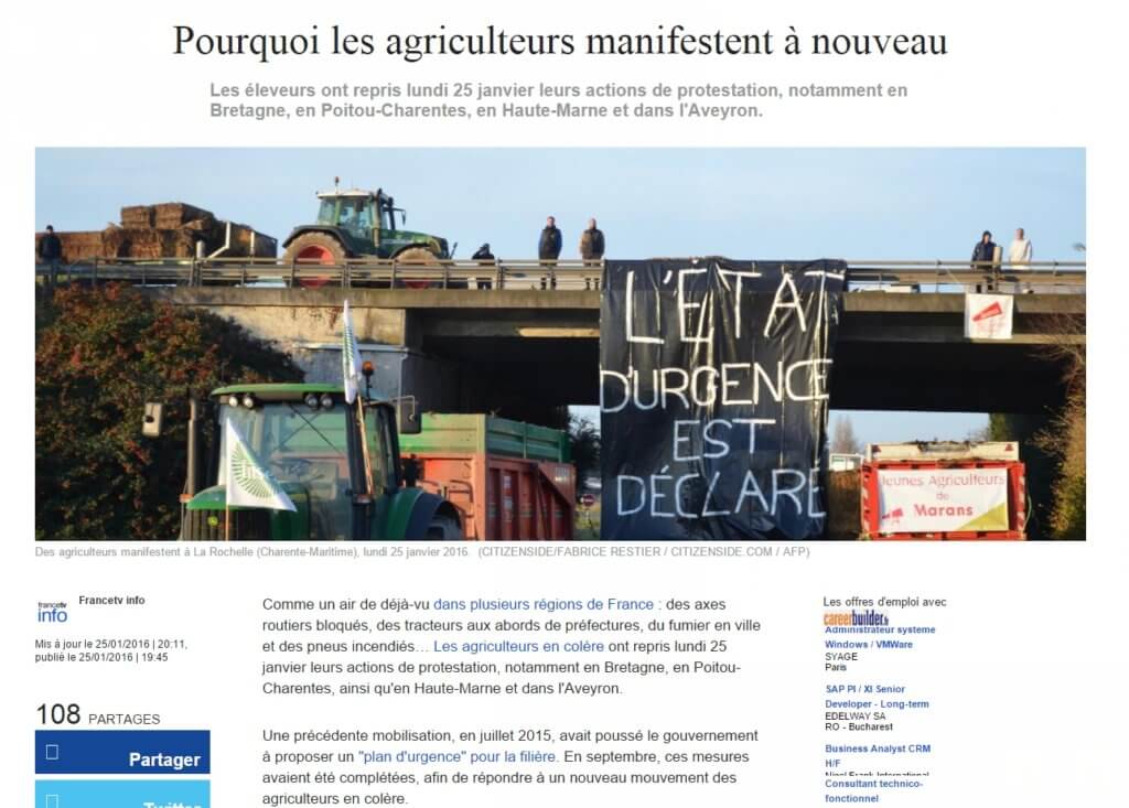 Manifestation des agriculteurs à Puilboreau - FranceTV, 2016.